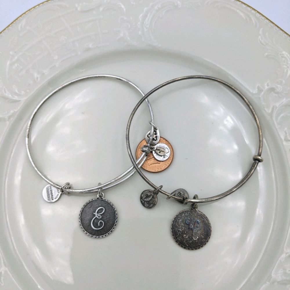 Alex and Ani Rafaleian Silver Initial E & K Bracelet Set